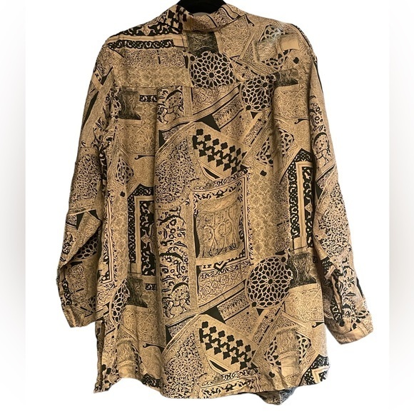 The Avenue 100% Silk shirt tan‎ and black size 14/16 - Picture 3 of 7